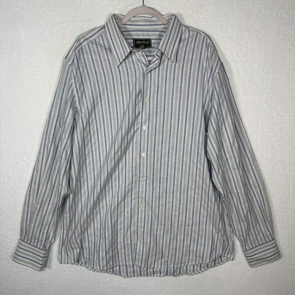 Eddie Bauer Other - Eddie Bauer XL Tall Button Down Shirt Blue White Geometric Stripe 100% Cotton